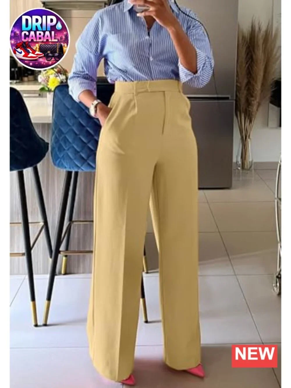 High Waisted Wide Leg Dress Pants with Pockets, Straight Leg Business Slacks